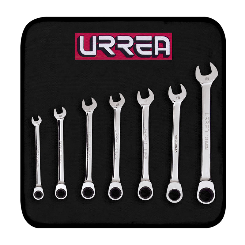 Juego de 7 llaves combinadas de matraca métricas, 1200MCM Urrea