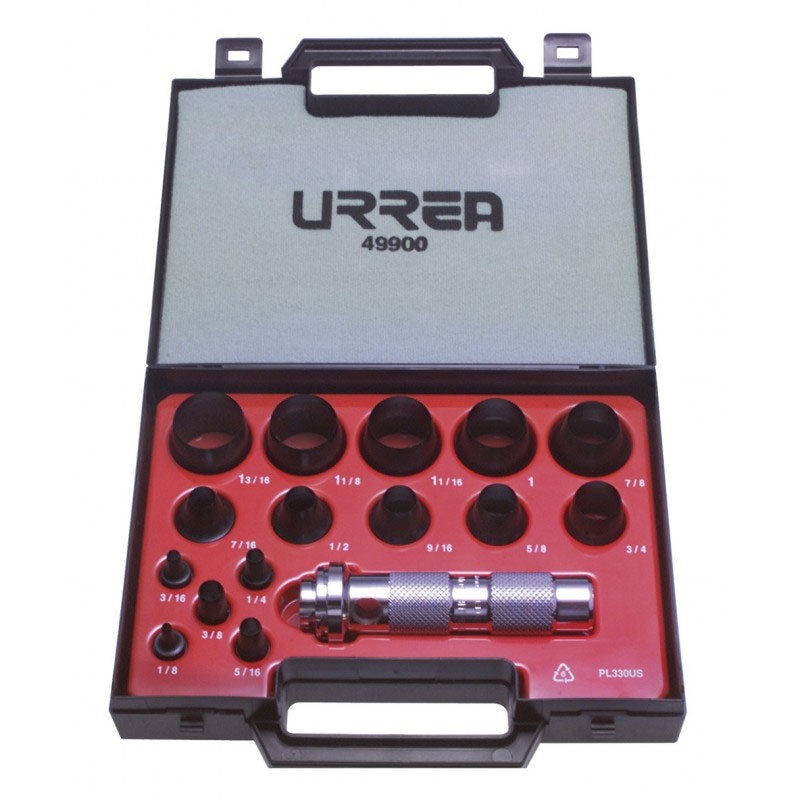 Juego de sacabocados con 16 piezas de 1/8" a 1 3/16?, 49900 Urrea