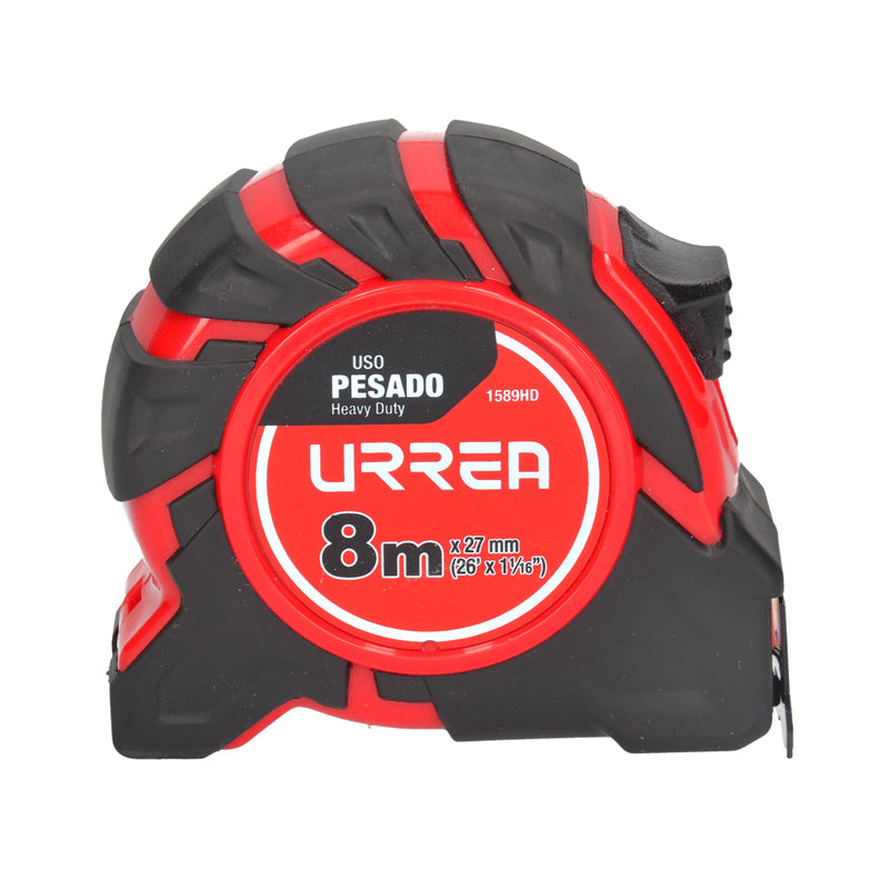 Flexómetro con carcasa de caucho anti impacto de 8 m x 27 mm, 1589HD Urrea