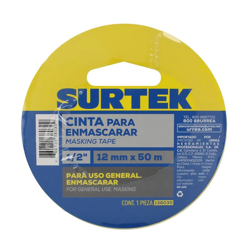 138030 masking tape 1/2" x 50 mt surtek - Tool Ferreterías / Ferretodo - Herramientas y material de construcción.