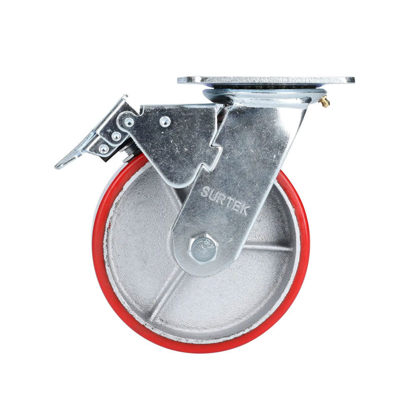 Rueda Giratoria Con Freno, 125 Mm, Poliuretano Fundido, 250KG - - Ruedas