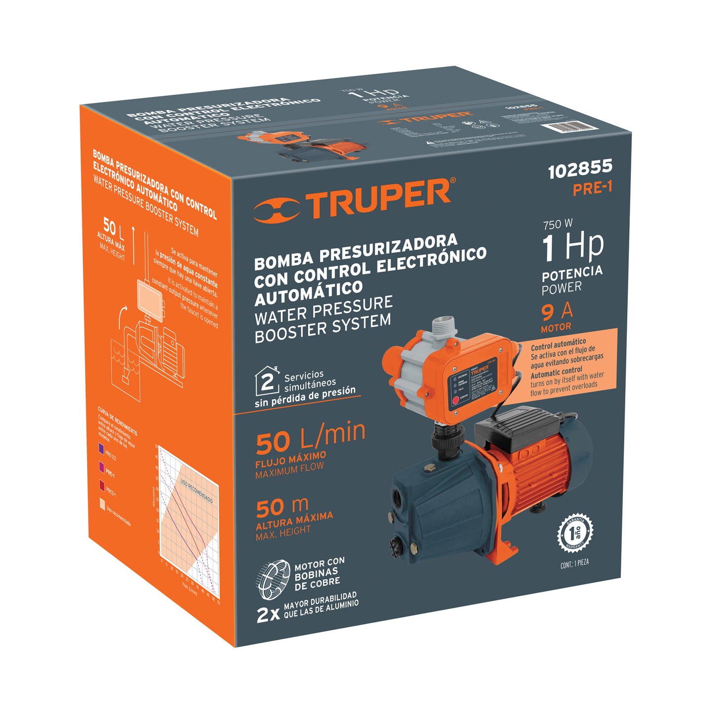 Bomba presurizadora 1HP Control AUTO.PRE-1 Truper 102855