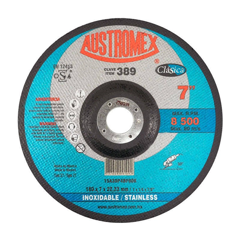 Disco abrasivo para desbaste de acero inoxidable 7" x 1/4" x 7/8", 389 ...