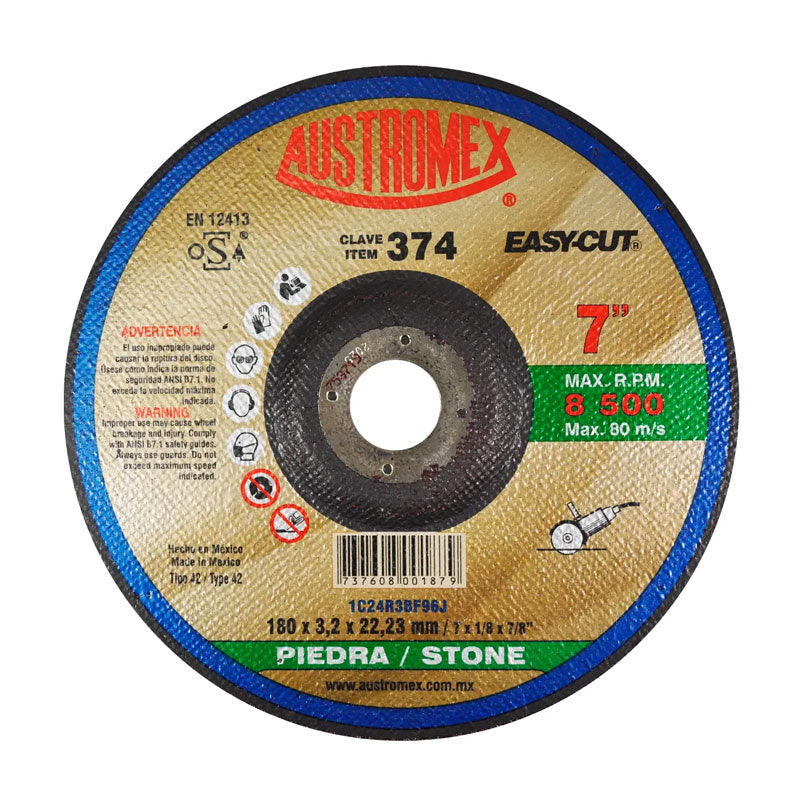 374 Disco Piedra C/Cazuela 7" x 1/8" x 7/8" Austromex