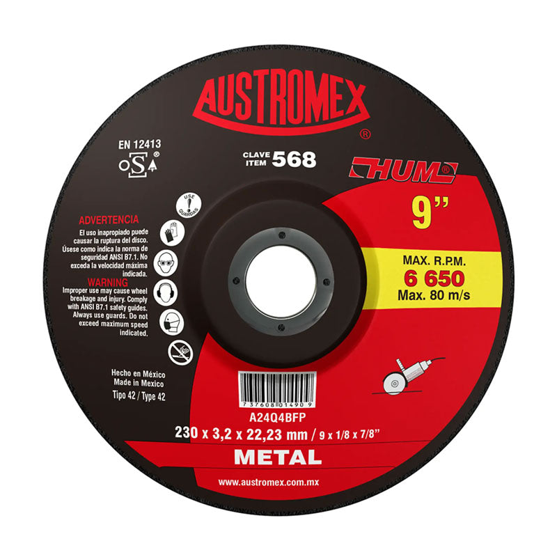 568 Disco Metal C/Cazuela 9"X1/8"X7/8" Austromex