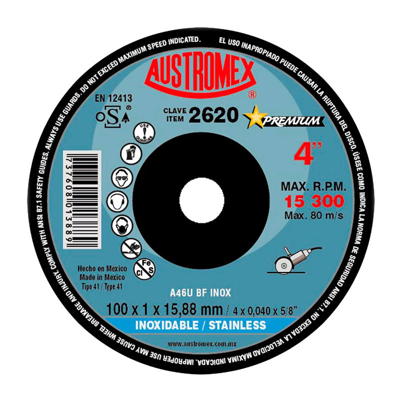 2620 Disco Plano Acero Inox. 4" X 5/8" Austromex