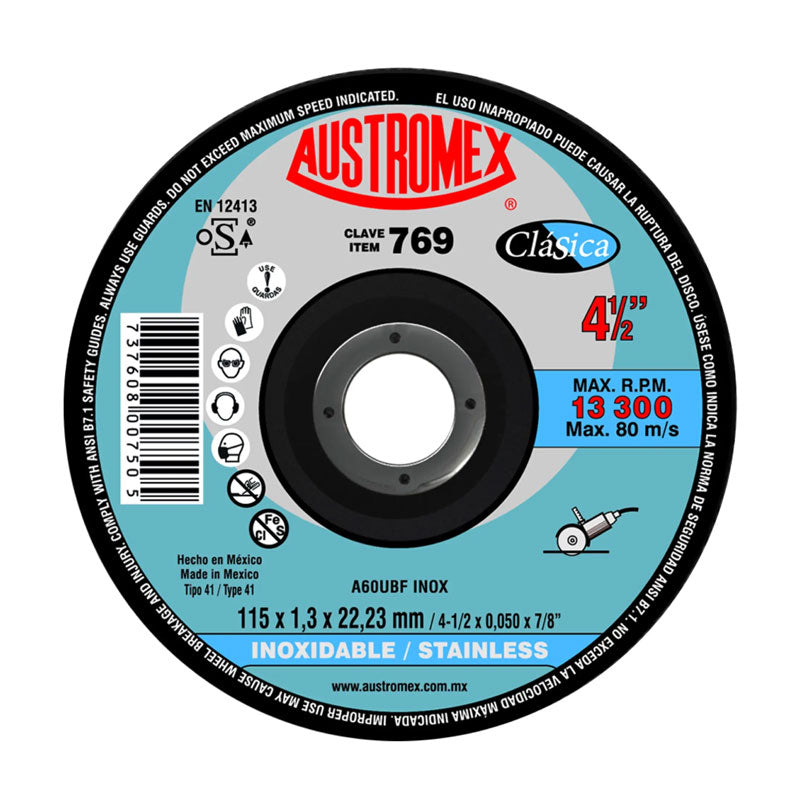 769 Disco Acero Inox.Plano 4.1/2" X 1.3 Mm X 7/8"