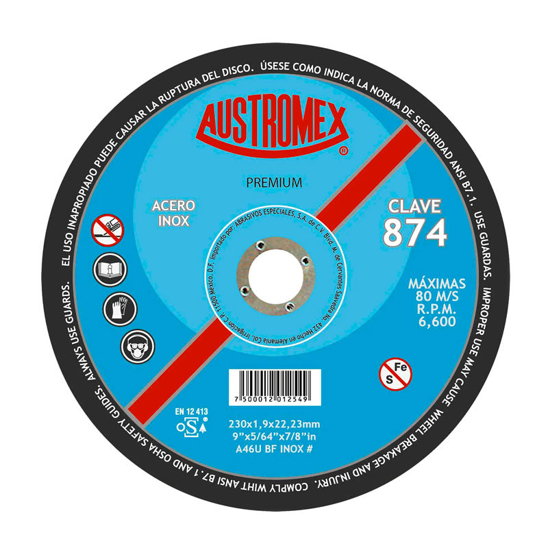 874 Disco Acero Inox. Plano 230 X 1.9 X 22.2 Mm