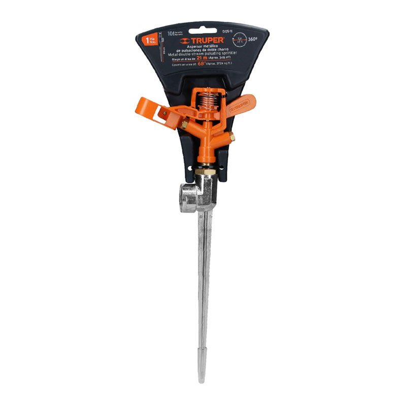 Aspersor Metálico Doble Chorro, Una Vía, Estaca De 11", Truper - Tool Ferreterías / Ferretodo - Herramientas y material de construcción.