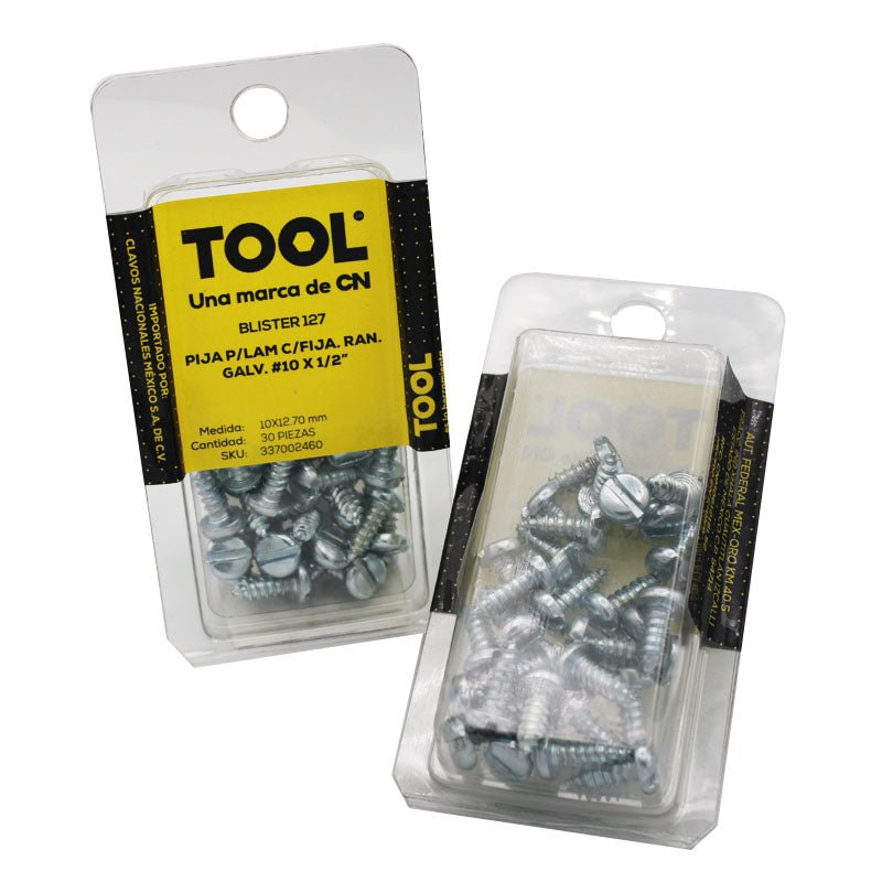 Blíster 127 Pija Para Lámina Cabeza Fijadora Ranurada Galvanizada #10X1/2" Con 30 Piezas - Tool Ferreterías / Ferretodo - Herramientas y material de construcción.