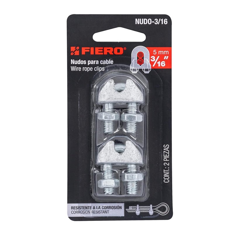 Blíster Con 2 Nudos (Perros) De Hierro Para Cable De 3/16", 44083 Fiero Nudo3/16 - Tool Ferreterías / Ferretodo - Herramientas y material de construcción.