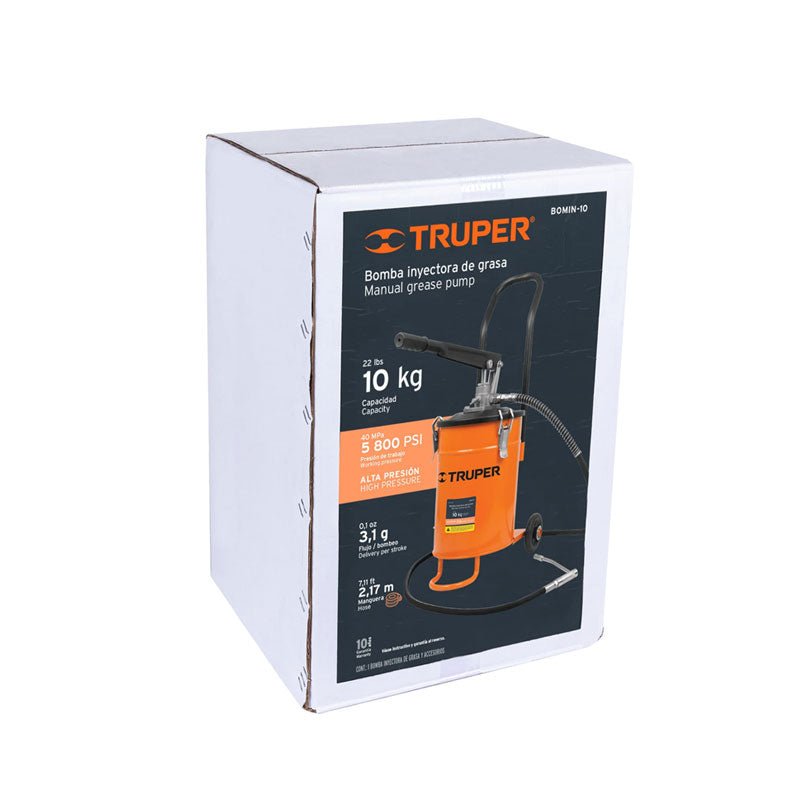 Bomba inyectora de grasa con capacidad de 10 kg, 16867 Truper BOMIN10 - Tool Ferreterías / Ferretodo - Herramientas y material de construcción.