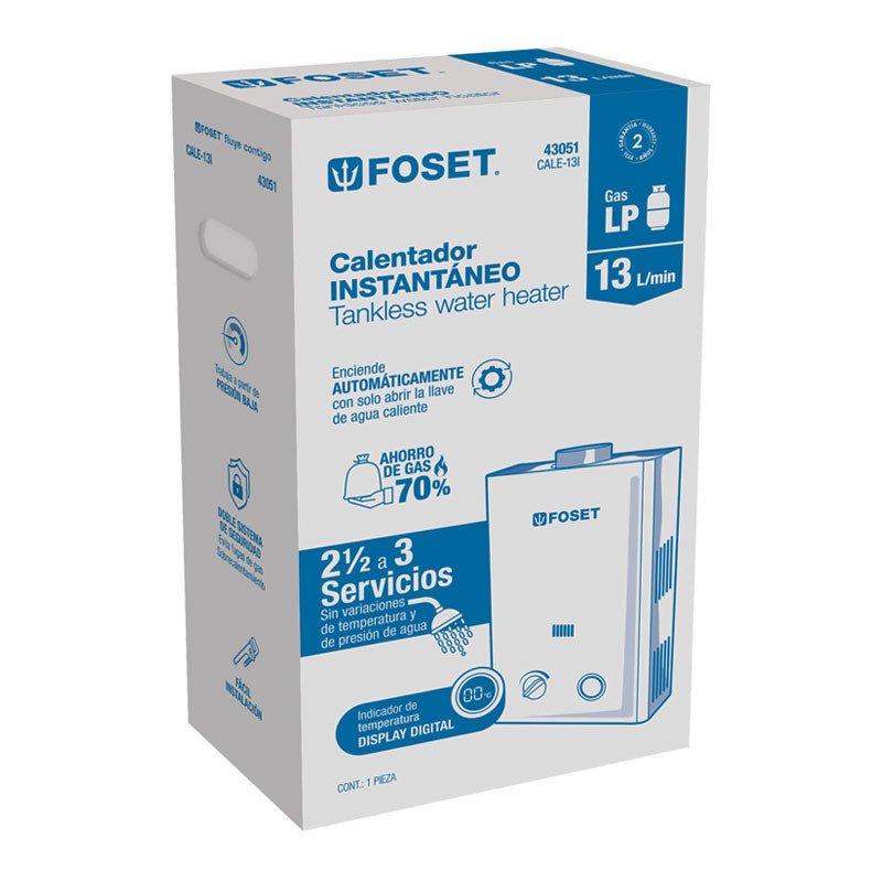 Calentador De Paso Instantáneo 13 L 3 Servicios Gas L.P., Foset - Tool Ferreterías / Ferretodo - Herramientas y material de construcción.