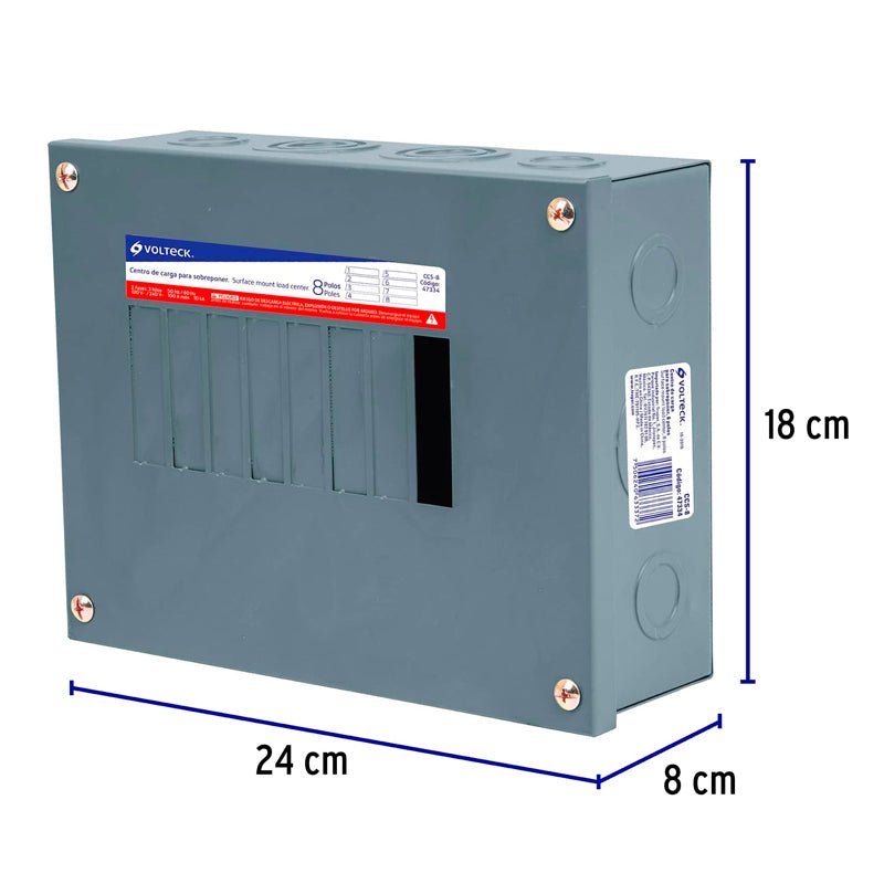 Centro De Carga De Sobreponer, 8 Polos, Volteck - Tool Ferreterías / Ferretodo - Herramientas y material de construcción.