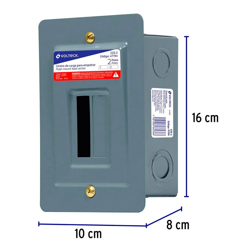 Centro De Carga Empotrable, 2 Polos, Volteck - Tool Ferreterías / Ferretodo - Herramientas y material de construcción.