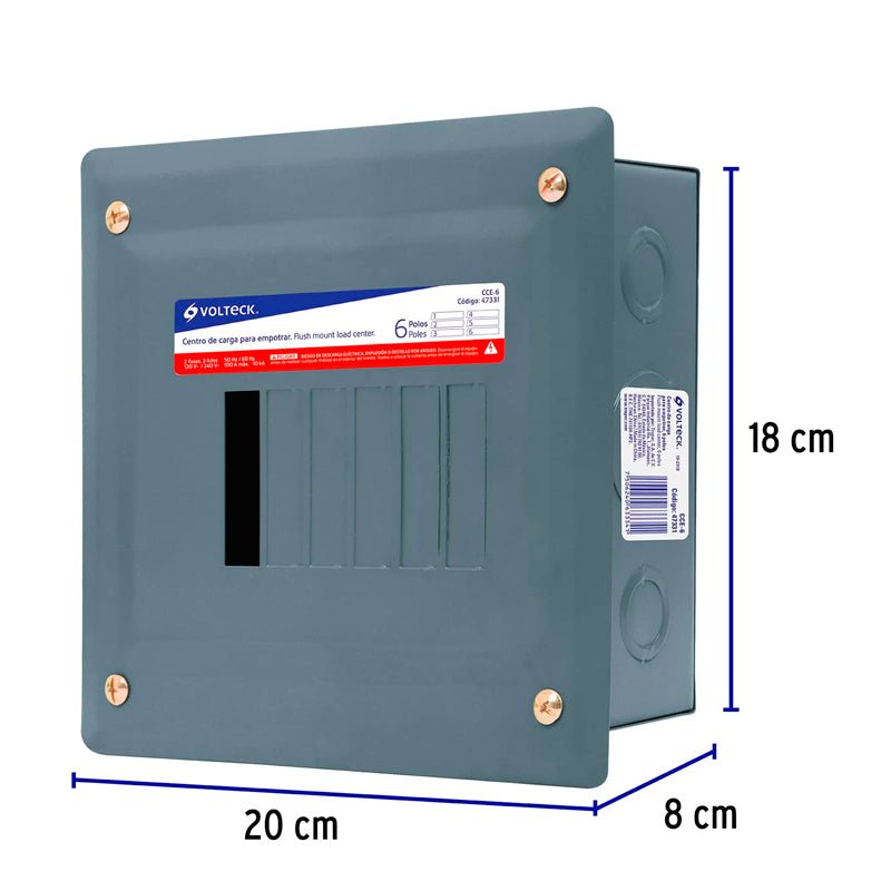 Centro De Carga Empotrable, 6 Polos, Volteck - Tool Ferreterías / Ferretodo - Herramientas y material de construcción.