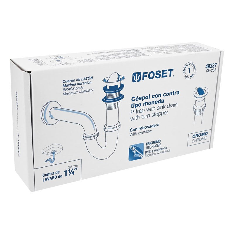 Céspol para lavabo de 1 1/4" de latón cromado, 49337 Foset CE 208 - Tool Ferreterías / Ferretodo - Herramientas y material de construcción.