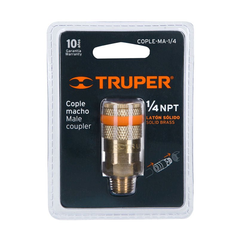 Cople macho de latón, cuerda de 1/4 NPT, 19085 Truper COPLEMA1/4 - Tool Ferreterías / Ferretodo - Herramientas y material de construcción.