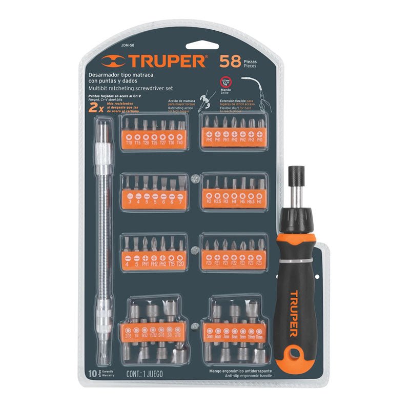 Desarmador Tipo Matraca Con 42 Puntas Y 14 Dados, Truper - Tool Ferreterías / Ferretodo - Herramientas y material de construcción.