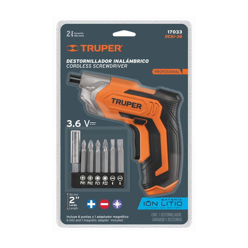Destornillador inalámbrico de 3.6 V, 17033 Truper DESI 36 - Tool Ferreterías / Ferretodo - Herramientas y material de construcción.