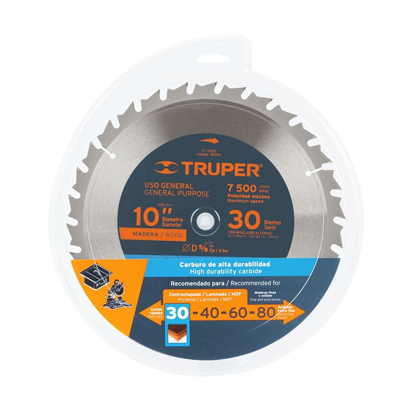 Disco Sierra 10" Para Madera, 30 Dientes Centro 5/8", Truper - Tool Ferreterías / Ferretodo - Herramientas y material de construcción.