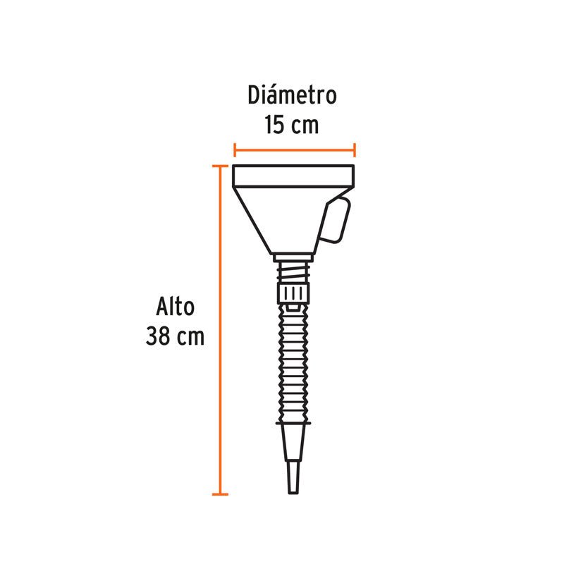Embudo plástico de 500 ml, cuello flexible con filtro, Truper - Tool Ferreterías / Ferretodo - Herramientas y material de construcción.