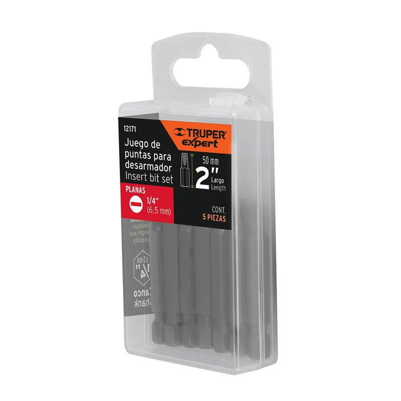 Estuche Con 5 Puntas Planas De 1/4" Largo 2", Truper Expert - Tool Ferreterías / Ferretodo - Herramientas y material de construcción.