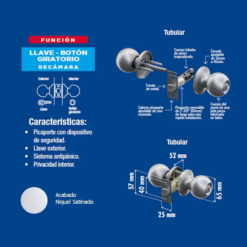 Perilla Yale Mira Recamara Niquel Satinado Mx85537 - Tool Ferreterías / Ferretodo - Herramientas y material de construcción.