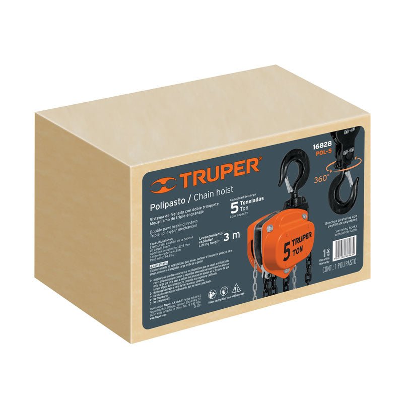 Polipasto industrial de cadena de 5 toneladas, 16828 Truper POL5 - Tool Ferreterías / Ferretodo - Herramientas y material de construcción.