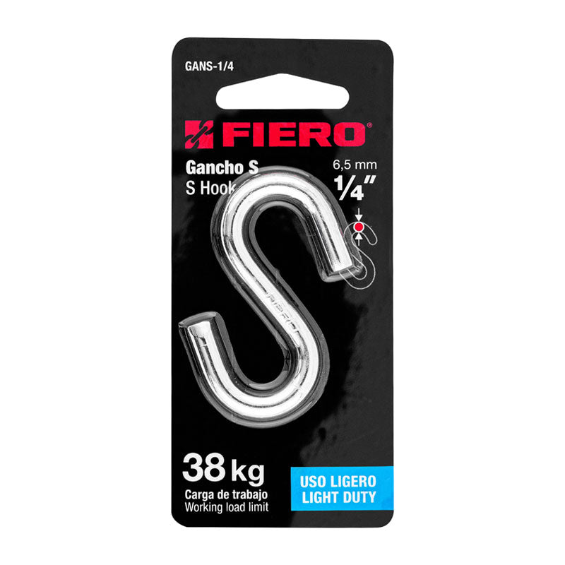 Gancho "S" De 1/4" De Acero Para Cable, Fiero