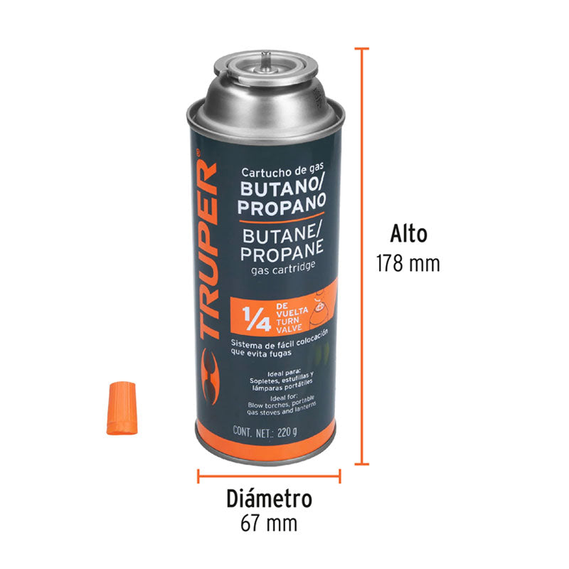 Lata De Gas De 220 G Válvula De 1/4 De Vuelta, Truper