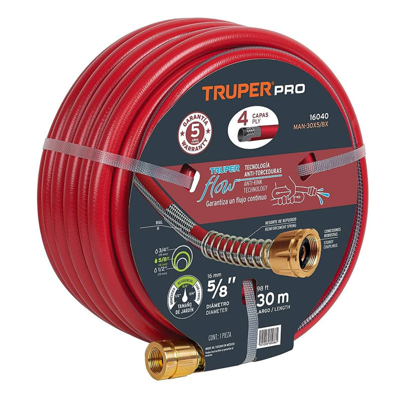 Manguera 5/8" Super Reforzada 4 Capas 30 M Conexiones Metal