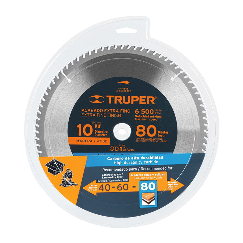 Disco Sierra 10" Para Madera, 80 Dientes Centro 1", Truper