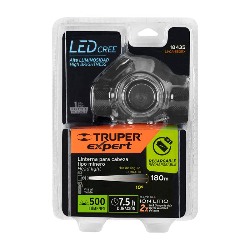 Linterna De Minero 1 Led Cree 500 Lm Recargable, Expert