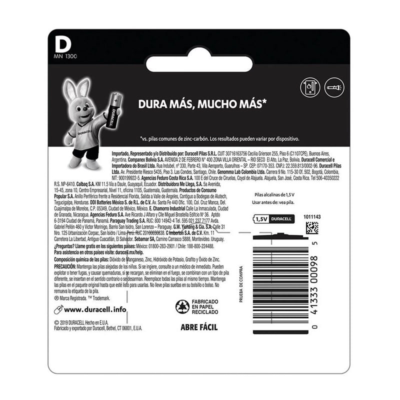 Pila Alcalina Duracell "D" Mn1300