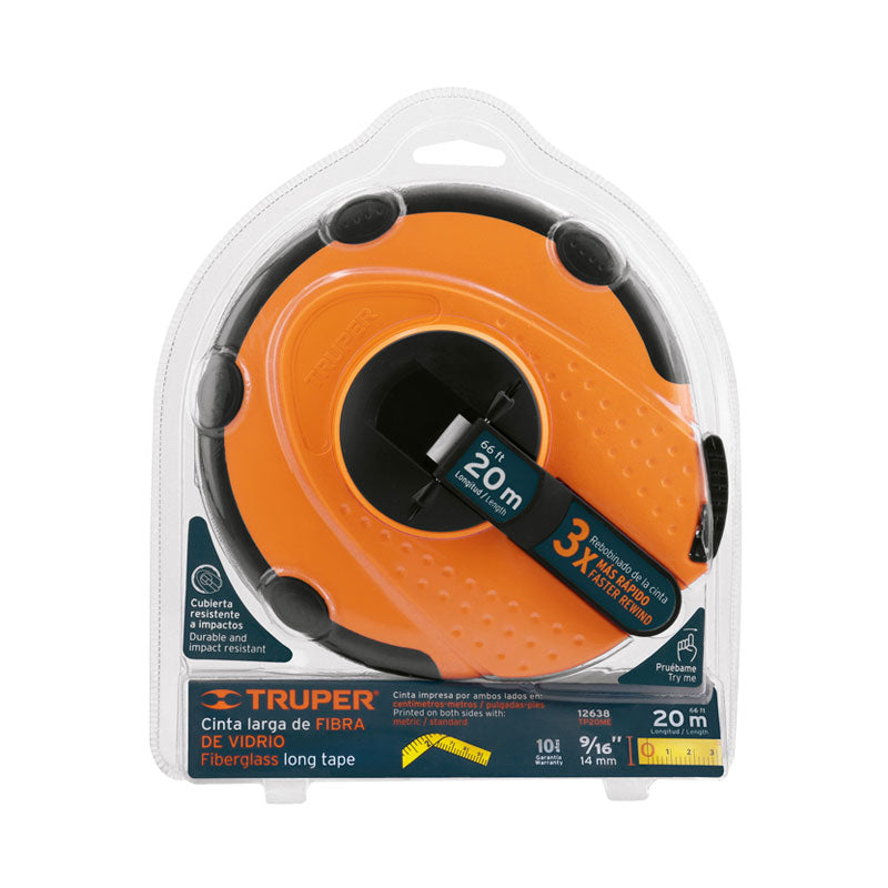 Cinta Larga 20 M De Fibra De Vidrio, Carcasa Plástica, Truper