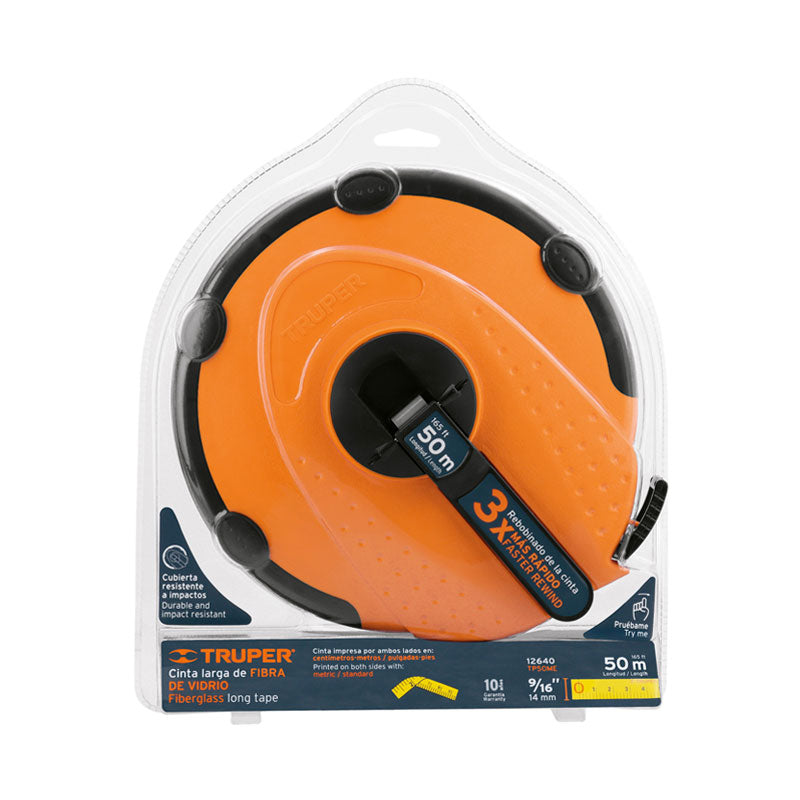 Cinta Larga 50 M De Fibra De Vidrio, Carcasa Plástica, Truper