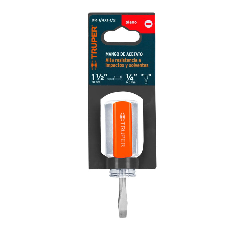 Desarmador Plano 1/4" X 1 1/2" Mango De Acetato, Truper