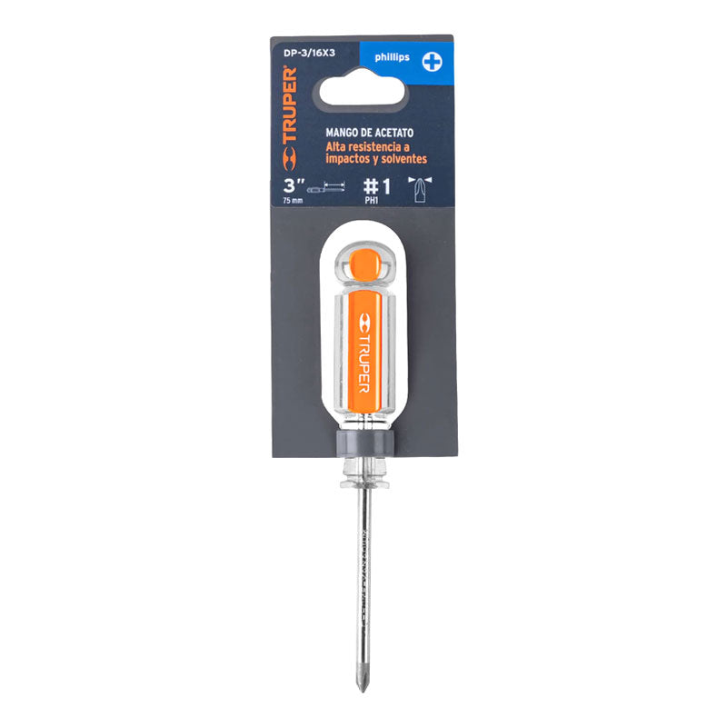 Desarmador De Cruz 3/16" X 3" Mango De Acetato, Truper