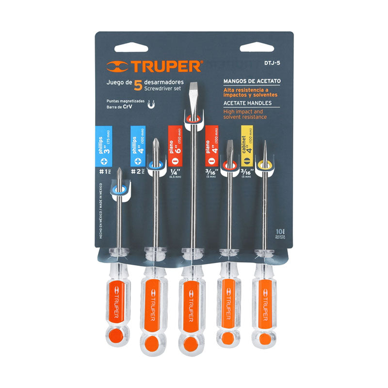 Juego De 5 Desarmadores Mangos De Acetato, Truper