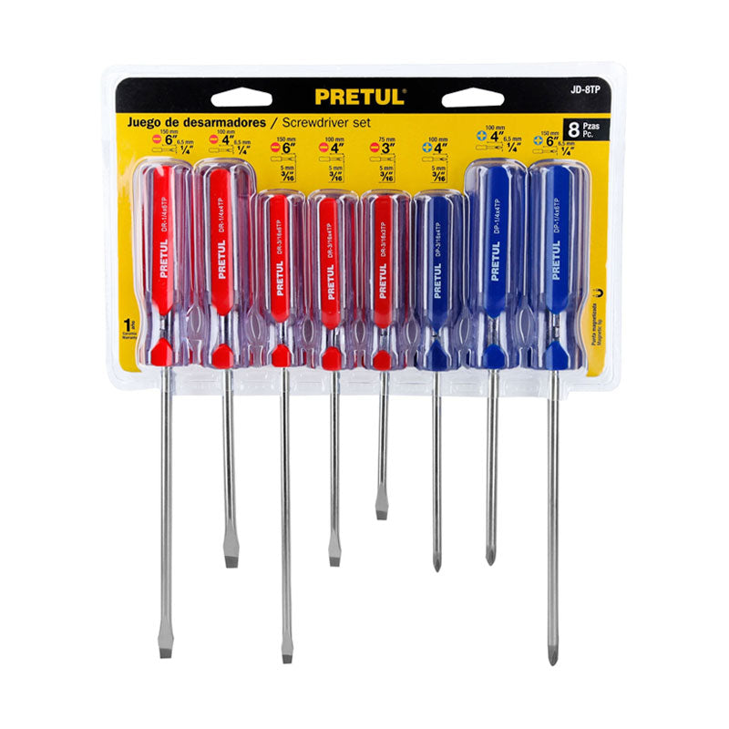Juego De 8 Desarmadores Mango De Pvc, Pretul
