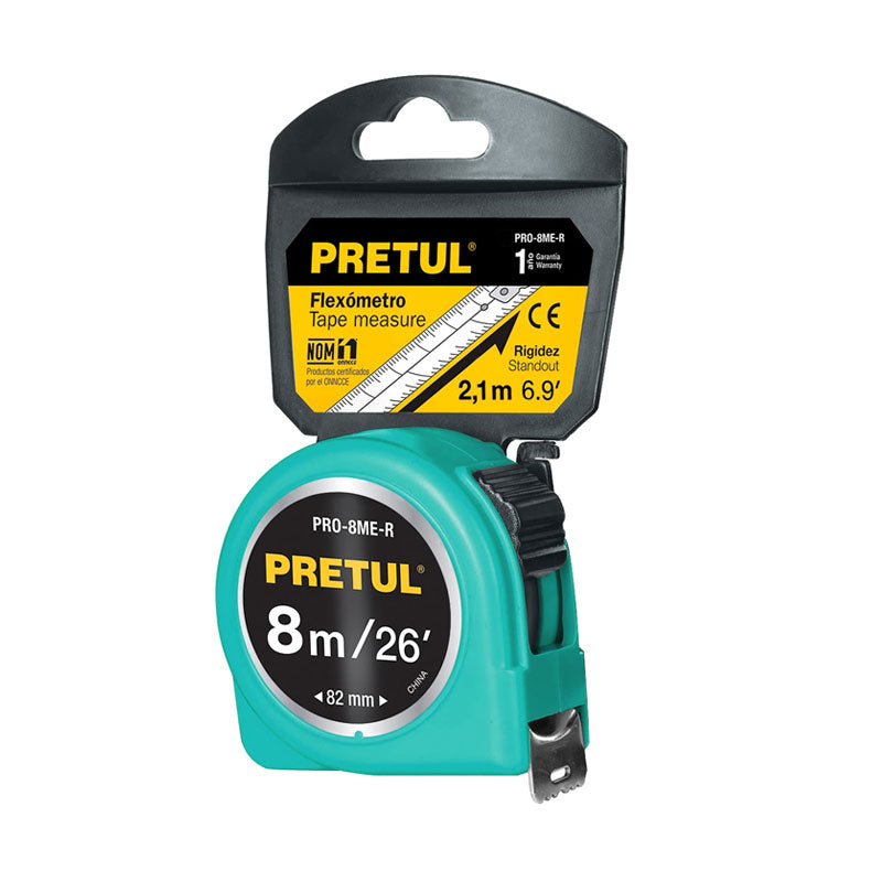 Flexómetro Verde 8 M Cinta 25 Mm, En Tarjeta, Pretul