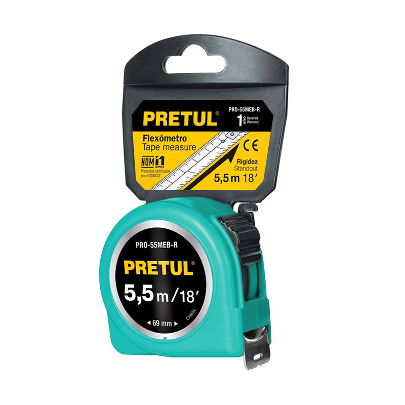 Flexómetro Verde 5.5 M Cinta 25 Mm, En Tarjeta, Pretul