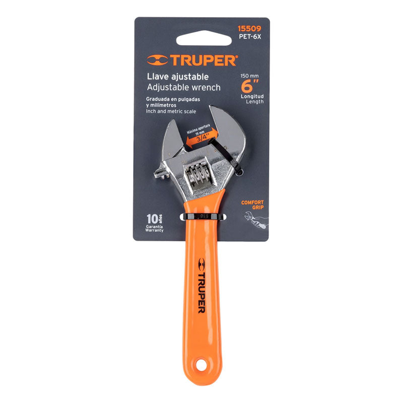 Llave Ajustable (Perico) 6" Cromada Mango De Pvc, Truper