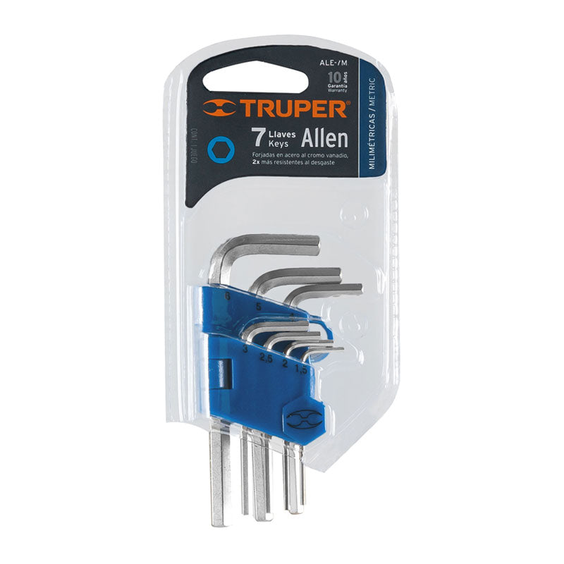 Juego 7 Llaves Allen Mm Punta Hexagonal Con Organizador