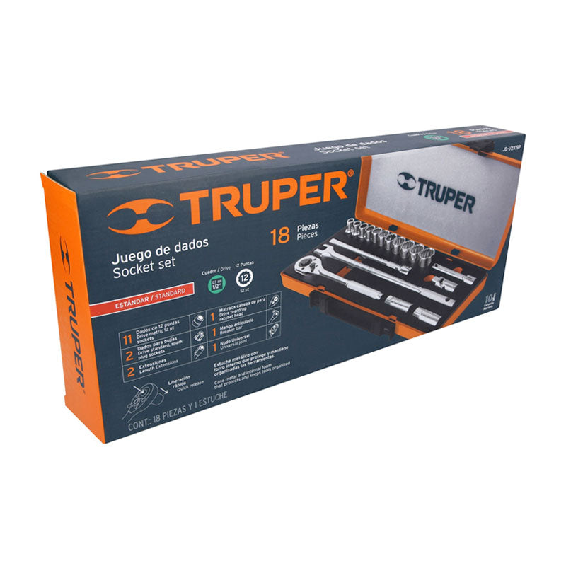 Juego De 18 Herramientas Cuadro 1/2" Std Para Mecánico