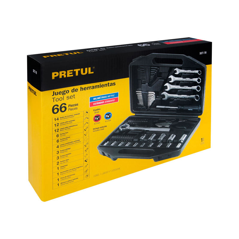 Juego De 66 Herramientas 1/4" Y 3/8" Para Mecánico, Pretul