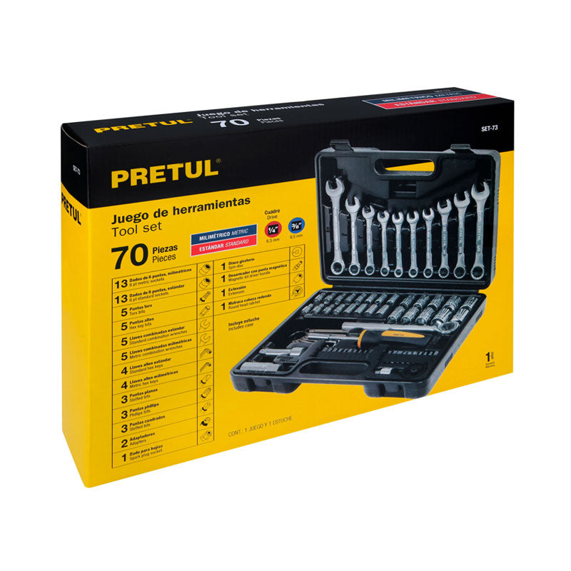 Juego De 70 Herramientas 1/4" Y 3/8" Para Mecánico, Pretul