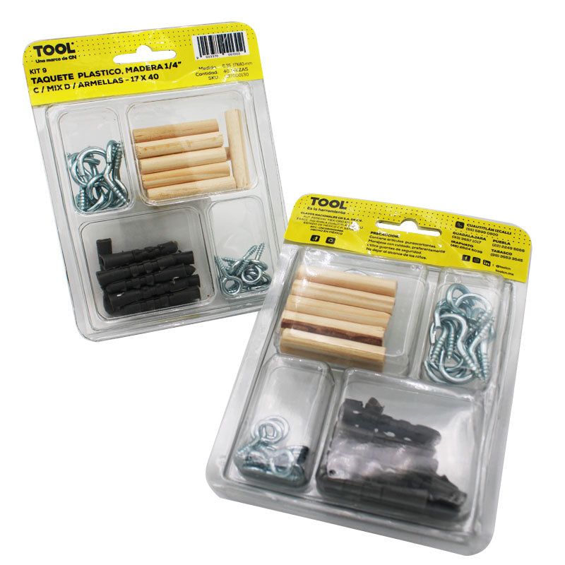 Kit9 Taquete Plástico, Madera 1/4" Con Mix De Armellas