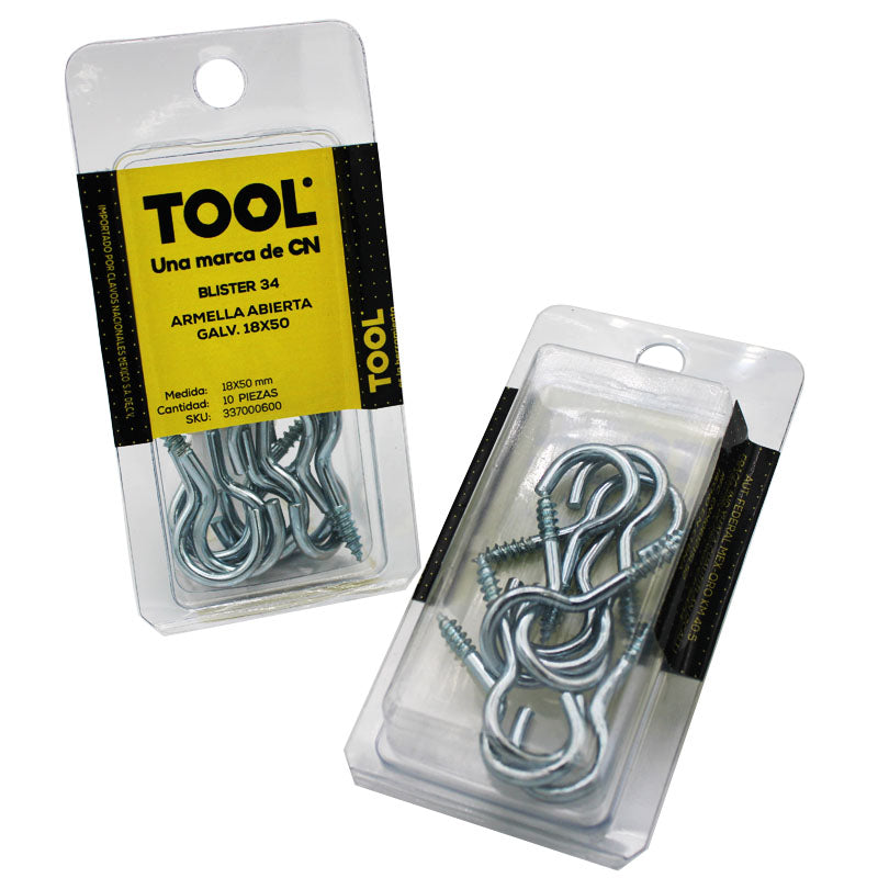 Blíster 34 Armella Abierta Galvanizada 18 X 50 Con 10 Piezas